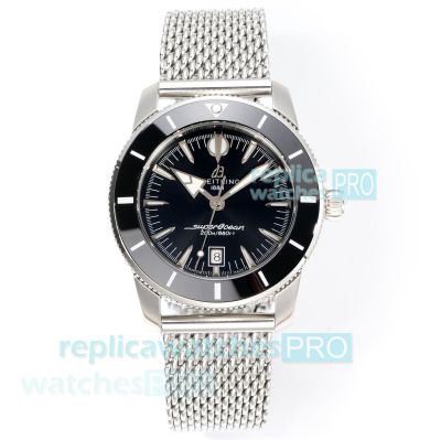 BLS Swiss Replica Breitling Superocean Heritage Watch Black Dial with Milanese Bracelet 